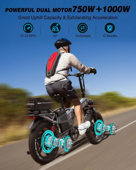 New H9 1000/2000W single and double motor 48V40AH/40AH20*4 inch foldable adult urban off - road electric bicycle with LCD screen - RISE DEFENSE SYSTEMS.AI PRODUCTS