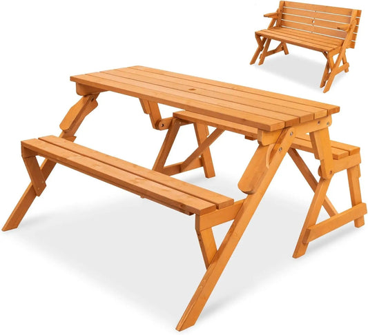 Products 2 - in - 1 Transforming Interchangeable Outdoor Wooden Picnic Table Garden Bench for Backyard, Porch, Patio,Natural - RISE DEFENSE SYSTEMS.AI PRODUCTS
