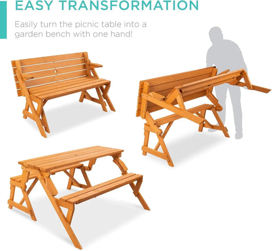 Products 2 - in - 1 Transforming Interchangeable Outdoor Wooden Picnic Table Garden Bench for Backyard, Porch, Patio,Natural - RISE DEFENSE SYSTEMS.AI PRODUCTS