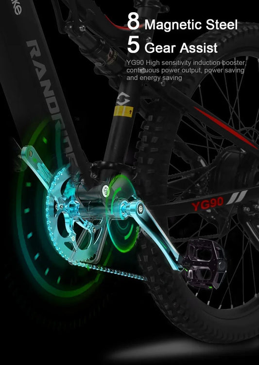 RANDRIDE YG90 Electric Bicycle 1000W 48V17AH Hydraulic Brake Ebike with Full Suspension 21 Gears Shift Free Rack - RISE DEFENSE SYSTEMS.AI PRODUCTS