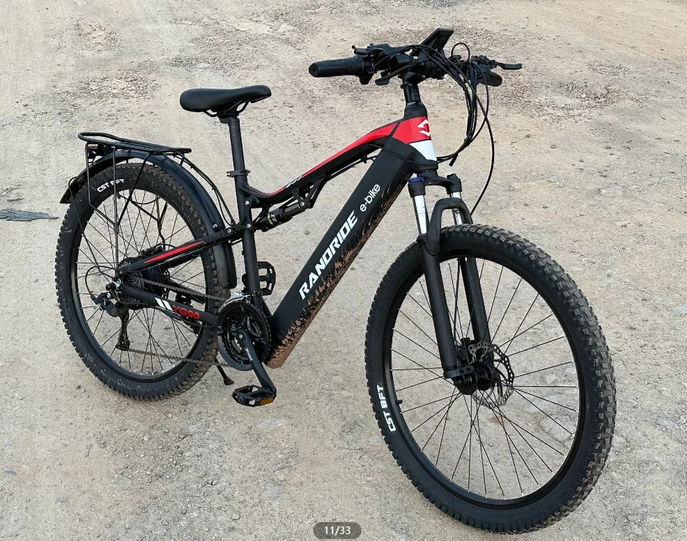 RANDRIDE YG90 Electric Bicycle 1000W 48V17AH Hydraulic Brake Ebike with Full Suspension 21 Gears Shift Free Rack - RISE DEFENSE SYSTEMS.AI PRODUCTS