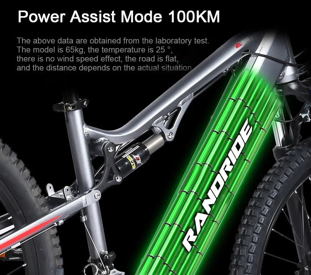 RANDRIDE YG90 Electric Bicycle 1000W 48V17AH Hydraulic Brake Ebike with Full Suspension 21 Gears Shift Free Rack - RISE DEFENSE SYSTEMS.AI PRODUCTS