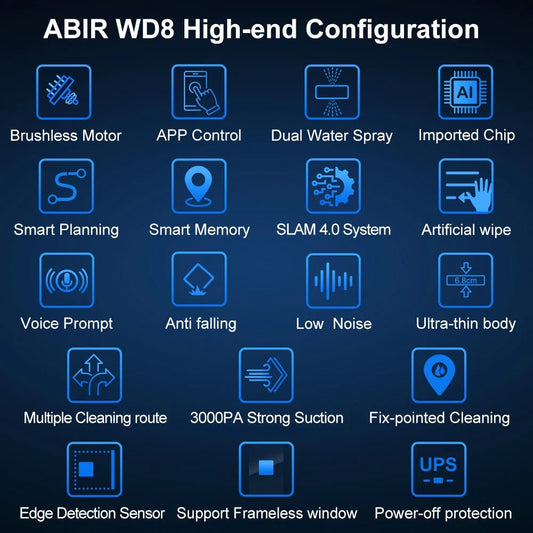 Robot Window cleaner ABIR WD8,Dual Water Spray,Smart Memory,High Vacuum Suction, Laser Sensor, Home Wall Glass Cleaning Robot - RISE DEFENSE SYSTEMS.AI PRODUCTS