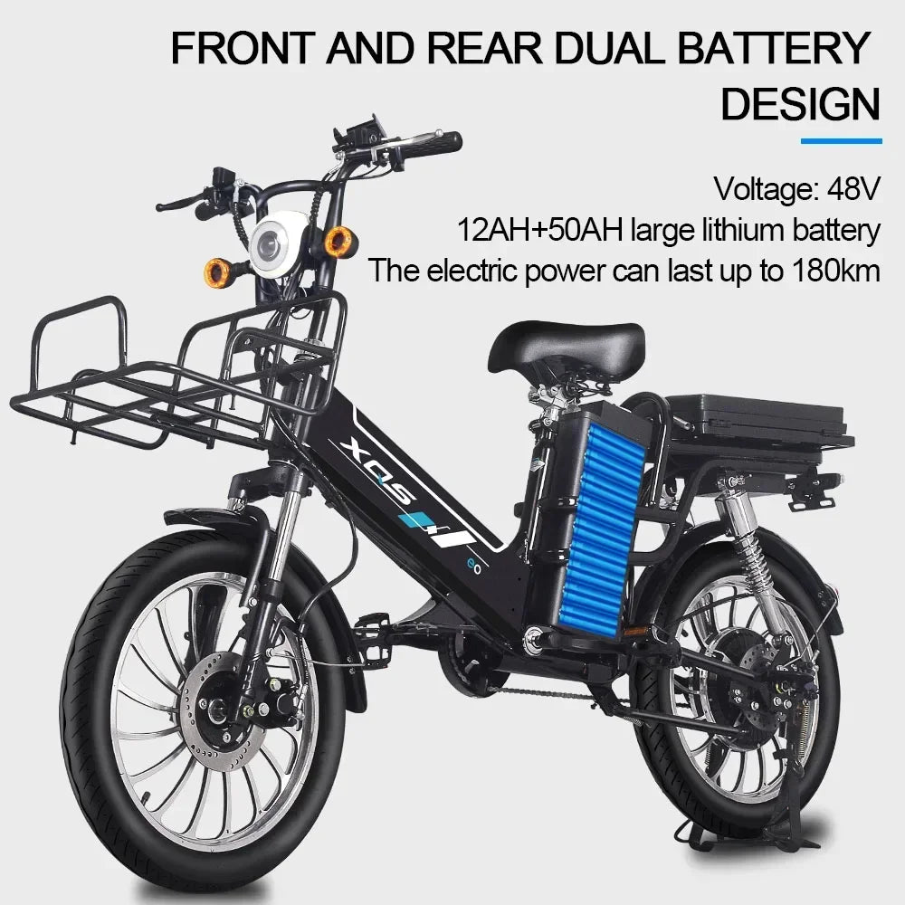 Takeaway Electric Bike 50AH+12AH Real capacity Ebike 20Inch 48V 1000W Can Place Front Rear Box Electric Bicycle Turn signal - RISE DEFENSE SYSTEMS.AI PRODUCTS
