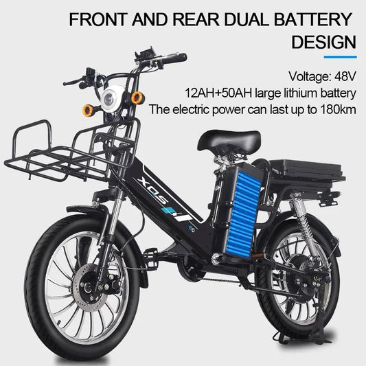 Takeaway Electric Bike 50AH+12AH Real capacity Ebike 20Inch 48V 1000W Can Place Front Rear Box Electric Bicycle Turn signal - RISE DEFENSE SYSTEMS.AI PRODUCTS