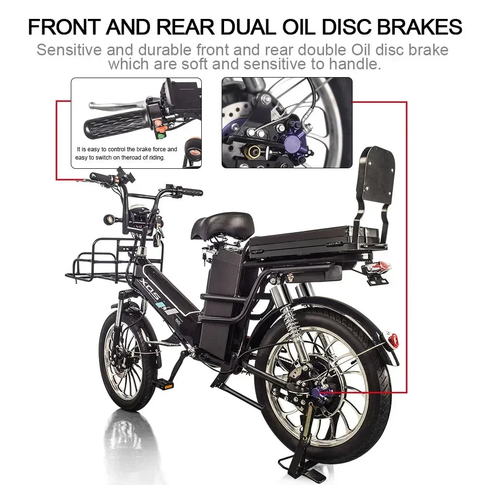 Takeaway Electric Bike 50AH+12AH Real capacity Ebike 20Inch 48V 1000W Can Place Front Rear Box Electric Bicycle Turn signal - RISE DEFENSE SYSTEMS.AI PRODUCTS