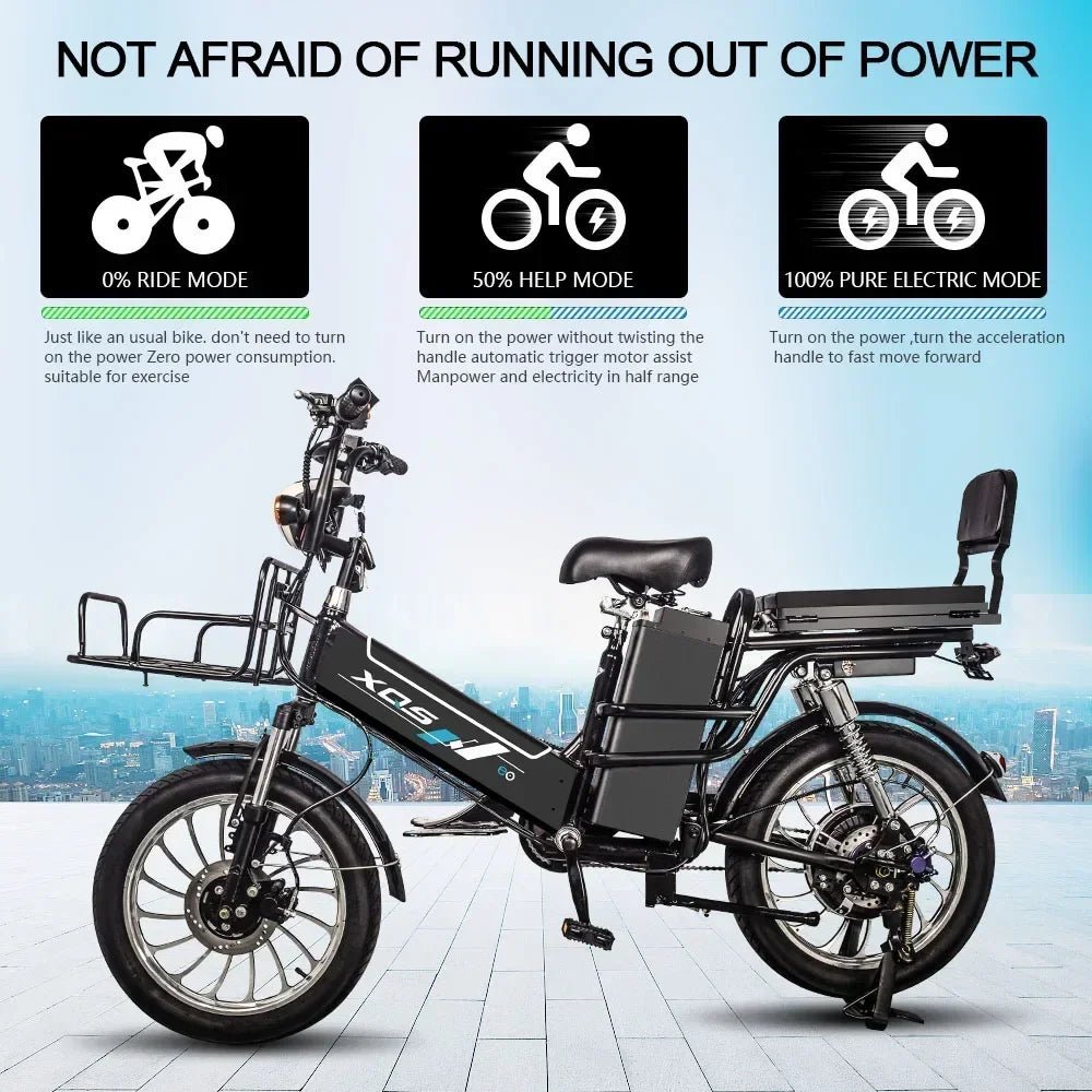 Takeaway Electric Bike 50AH+12AH Real capacity Ebike 20Inch 48V 1000W Can Place Front Rear Box Electric Bicycle Turn signal - RISE DEFENSE SYSTEMS.AI PRODUCTS